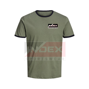 Camiseta de Manga Corta para Hombre INDEX, Color Verde Oliva, Cuello Redondo, Informal, de Algodón Jersey, Color Sólido, Ribete en Contraste, Corte Regular - Product Image 1