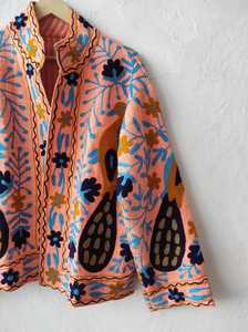 Prairie Chic Hand Embroidered Eco-Friendly <b>Quilted</b> Canvas Button Floral <b>Pattern</b> O-Neck Full Sleeve Winter Autumn Women's <b>Jacket</b> - Product Image 2