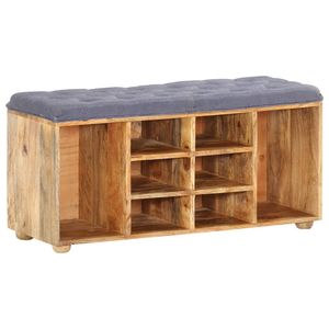Banc de couloir en bois naturel avec rangement, en bois de manguier massif gris et tissu 100% polyester - Product Image 1