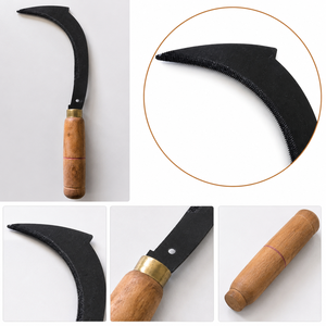 Faucille traditionnelle en acier au carbone avec manche en bois pour couper l'herbe, désherber, récolter, outil manuel pour l'agriculture, le jardin et la ferme - Product Image 4