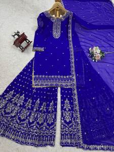 Gaun Sharara Sahara Modern Etnik Buatan Tangan dari Bahan Faux Georgette Berpayet, Menawan untuk Pesta Pernikahan Musim Panas, Anti Kusut. - Product Image 6