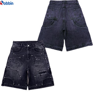 Shorts en jean pour hommes, style streetwear hip-hop, été, personnalisés, avec poches utilitaires cargo, coupe baggy, effet délavé à la pierre et à l'acide - Product Image 4