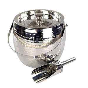 Seau à glace en acier inoxydable avec couvercle et pince, rond, résistant à la rouille, design classique, pour fêtes - Product Image 1