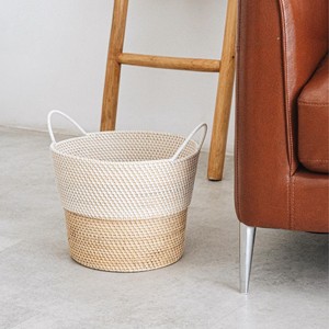 Two tone rattan <b>storage</b> <b>baskets</b> versatile home organizer handmade <b>basket</b> for grocery laundry <b>toy</b> - Product Image 3