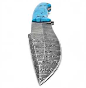 Herramienta Artesanal de Uso General de Acero de Damasco Forjado a Mano con Mango de Resina Turquesa Craquelada - Product Image 2