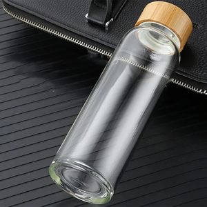 Transparent Borosilicate Glass <b>Water</b> Bottle with Bamboo Wooden Lid <b>Bulk</b> Leakproof BPA Free Reusable Drink Bottle for Office Gym - Product Image 4
