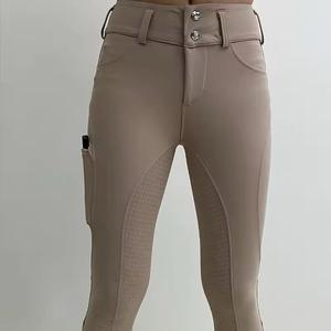 Women's High Rise <b>Equestrian</b> Pants Solid Color Slim Fit With Standard Pockets Buckle Closure Riding Wear - Product Image 3