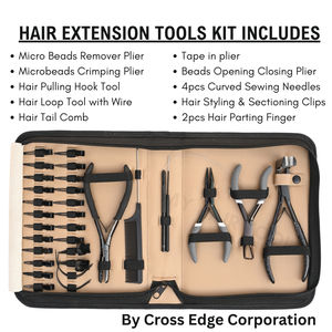 Kit d'outils premium pour extensions capillaires noires : Pince à extensions avec séparateur de mèches, enfileur à boucle et 20 pinces bec de canard - Product Image 2