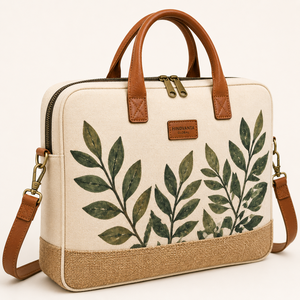 Sac à dos pour ordinateur portable en toile de jute écologique unisexe grande capacité, design imprimé feuilles, fermeture éclair, bandoulière - Product Image 6