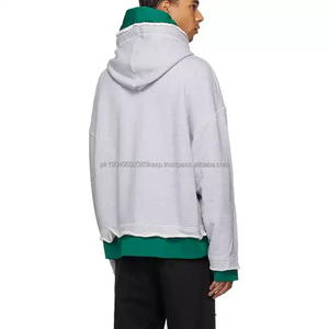 Custom High Street French Terry Hoodies Loose Fit Sweatshirts Pullover Double Layer Hoodie With <b>Raw</b> Edges and Pockets - Product Image 2