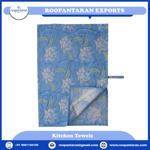 Serviettes de cuisine en coton imprimées à la main au design moderne exquis, 50x70 cm, couleur bleu lotus japonais, vente en gros - Product Image 4