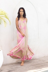Maxi Dress Beach <b>Kaftan</b> Tye-Die Brown Soft Cotton A-Line Silk Lining Goddess Summer Resort Wear Gift Her Loose Fit <b>Plus</b> <b>Size</b> - Product Image 6