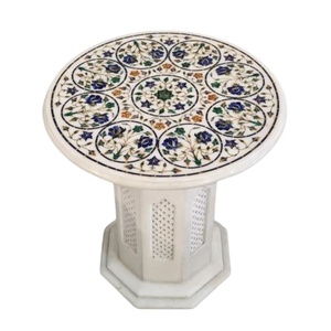 <b>Marble</b> Inlay flower design <b>Table</b> top with Elegant <b>Marble</b> Inlay Top <b>Set</b> for Living Room Easy Assembly - Product Image 1