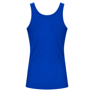 Camiseta sin mangas azul para mujer con letras griegas de pedrería, cuello redondo, ropa deportiva informal de verano, camisa con ribete dorado - Product Image 2