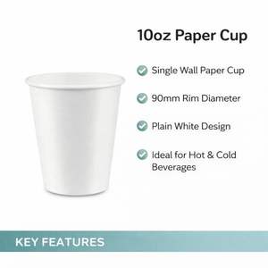ProTakeOut - Vasos de Papel Desechables de 10 oz, Libres de BPA, Antiderrames, de Pared Simple, Blancos, Borde de 90 mm, Paquete de 1000 (50/20), para Bebidas Calientes - Product Image 4