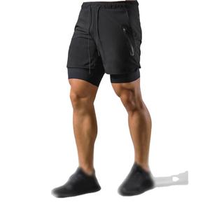 Men's Black Sporty Running Shorts Elastic Waist Quick Dry Short Shorts With Orange Inner <b>Layer</b> Knitted Polyester running Shorts - Product Image 2