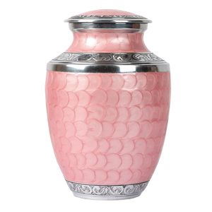 Urne funéraire en aluminium avec motif d'ailes d'ange, finition émail rose, décorative, pour adulte, pour enterrement ou crémation. - Product Image 5