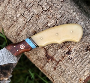 Hand-Forged Damascus Steel Hunting <b>Knife</b> with Wood <b>Handle</b> and <b>Bone</b> Inlay 12 Inches Drop Point Blade Custom Made for Outdoor Use - Product Image 3