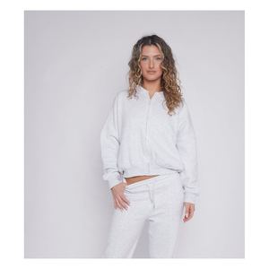 ชุดเลานจ์สีพื้นสำหรับผู้หญิง เสื้อแขนยาวมีซิปและกางเกงมีเชือกผูก - Product Image 5