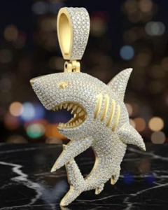 Colgante de Tiburón con Diamante Redondo Creado en Laboratorio, Colgante de Plata 925 con Incrustaciones de Diamantes, Colgante Hip Hop, Colgante de Animal, Colgante de Moda para Raperos - Product Image 3