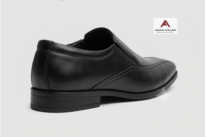 Chaussures habillées noires en cuir véritable pour hommes, à enfiler, avec bout pointu élégant, idéales pour le bureau et toutes les saisons - Product Image 4