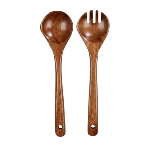 Juego de servidores de ensalada de madera ecológicos tallados a mano con mango retorcido, pinzas de madera para ensalada, utensilios de cocina al por mayor a bajo precio - Product Image 5