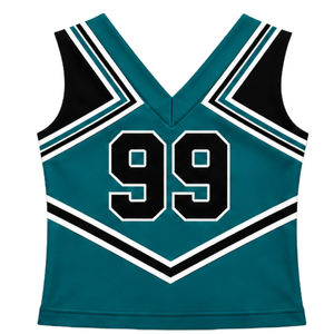 Haut d'uniforme de cheerleading bleu sarcelle sans manches, col en V, pour femmes et filles, idéal pour les équipes de danse et les compétitions - Product Image 2