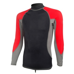 <b>Men's</b> Long Sleeve Rash Guard <b>Turtleneck</b> Neoprene Jersey Color Blocked <b>Red</b> Black Gray Moisture Wicking UV Protection Summer - Product Image 1