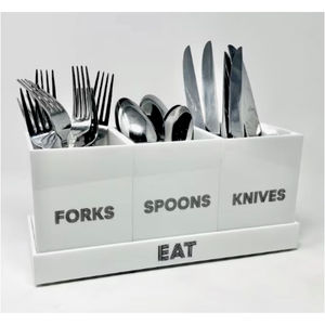 Modern White Acrylic Utensil <b>Caddy</b> 3 Slot Silverware Storage Box <b>Kitchen</b> Countertop Cutlery Organizer Holder For Restaurant - Product Image 4