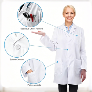 Blouse de laboratoire blanche tissée pour femme, uniforme médical, usage hospitalier, 3 poches, fermeture à boutons-pression, coton et polyester - Product Image 3