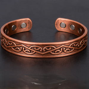 Rustic Vintage Filigree Wave Magnetic Pure Copper Band Bracelet Fashionable Metal Jewelry Exquisite Embossed Design - Product Image 5