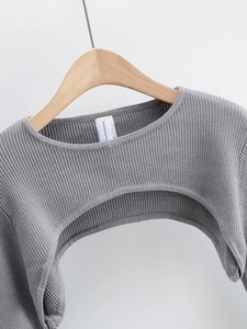 Women's Knitted Long Sleeve <b>Crop</b> <b>Top</b> Asymmetric O-Neck Casual Solid Color - Product Image 2