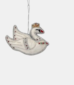 White Swan Zari Embroidered Hanging <b>Ornament</b> | Handcrafted Indian Zardozi Decor | Festive Home & Gift Decor - Product Image 3