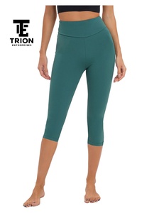 Women's <b>Black</b> <b>High</b> <b>Waist</b> Capri <b>Leggings</b> Knee Length Stretch Fitted Athletic Pants for Yoga Workout Running Fitness Training - Product Image 6
