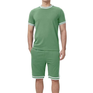 <b>Mens</b> Contrast Stripe Two Piece Set T Shirt And <b>Shorts</b> Matching Outfit Breathable Summer Casual Wear Rib Trim Athletic Style - Product Image 1
