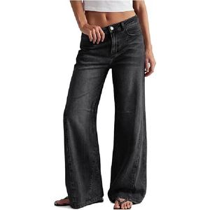 Pantalon en jean décontracté taille haute vintage noir à jambe large et coupe ample pour femme, personnalisable avec logo, style streetwear, vente en gros - Product Image 1