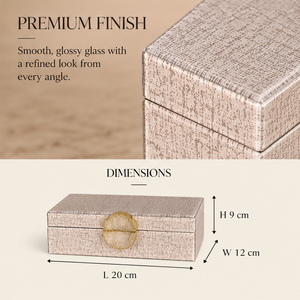 Boîte de rangement pour bijoux en verre beige lin avec accent en pierre naturelle, bordure dorée, finition brillante, doublure douce, organisateur décoratif pour souvenirs - Product Image 3