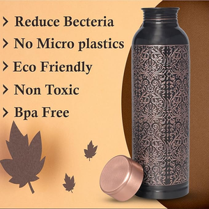 Vintage Metal Water <b>Bottle</b> With Oriental Pattern 27cm Portable Travel <b>Flask</b> Black And Copper Design - Product Image 5