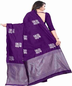 <b>Purple</b> Silk <b>Saree</b> With White Embroidery And Border Design Traditional Indian Wedding Wear For Women - Product Image 4