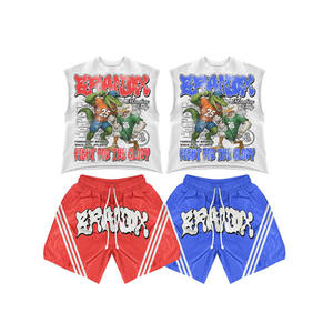 Ensemble de t-shirts graphiques personnalisés en coton blanc imprimés par sublimation, ensemble de shorts en nylon imprimés par sublimation thermique, survêtement pour hommes - Product Image 1