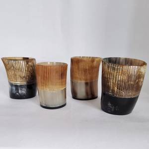 แก้วเหล้าทำมือจากเขาสัตว์ ทรงกลม แบบโบราณ ของตกแต่งบ้าน งานฝีมือจากธรรมชาติ สลักลายด้วยมือ - Product Image 1