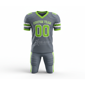 Custom Team American Football Jersey Set Gray Green Sublimated V-Neck Moisture Wicking <b>Mesh</b> <b>Short</b> Sleeve Adult Men's Apparel - Product Image 2