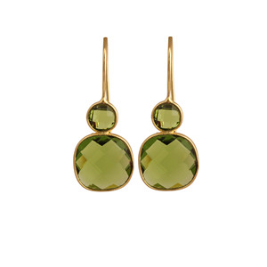 Pendientes Colgantes de Peridoto Chapados en Oro con Engaste de Bisel, Joyería de Gema Verde para Mujer, Estilo Clásico y de Moda - Product Image 2