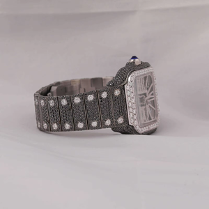 <b>Square</b> Dial Quartz <b>Watch</b> Stainless Steel Band Moissanite Style Diamond Inlay Vintage Wristwatch <b>for</b> <b>Men</b> - Product Image 3