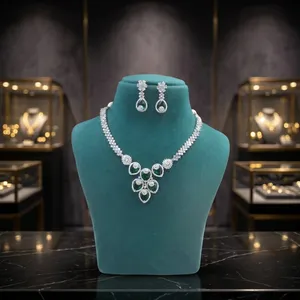 Conjunto de collar y aretes con incrustaciones de piedras de primera calidad para mujer, elegantes accesorios para novias y fiestas. - Product Image 6