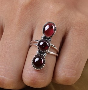 Wholesale 925 Sterling Silver Jewelry 3 Pcs Red <b>Garnet</b> Diamond Gemstone <b>Ring</b> Fine Fashion Three Gemstone Cabochon <b>Ring</b> - Product Image 6