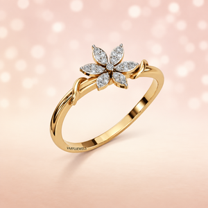 Anillo de Diamante Cultivado en Laboratorio con Corte Redondo y Diseño Floral Moderno para Mujer, Banda con Diseño de Flor Inspirado en la Naturaleza en Oro de 10K, 14K, 18K, Plata 925, 935 - Product Image 1