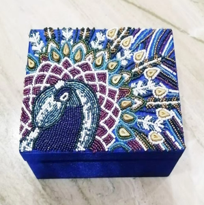 Low Price Handcrafted Velvet Foldable European Style Jewelry Storage <b>Box</b> <b>Lid</b> Peacock Design Customizable Size Capacity Whimsy - Product Image 3
