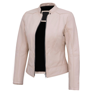 Women Genuine Leather Biker <b>Jacket</b> Slim Fit Zip-Up Waterproof Breathable Solid <b>Motorcycle</b> Coat Casual Streetwear Outerwear - Product Image 4