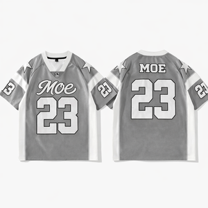 Maillot de football américain streetwear 2026 en satin métallisé et maille, col en V court, argenté, pour femme, style sportswear hip-hop Y2K - Product Image 3